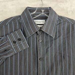 Vintage Yves Saint Laurent YSL Stripped Dress Shirt Mens Medium